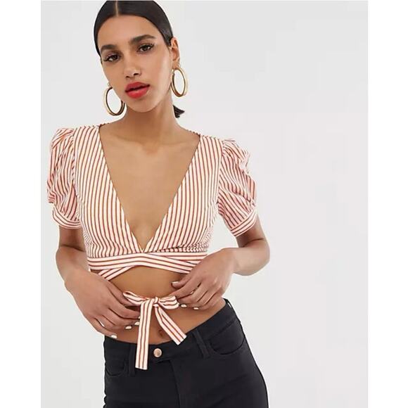 For Love & Lemons Selma Wrap Orange Stripe Cro Top Size S - Picture 1 of 6